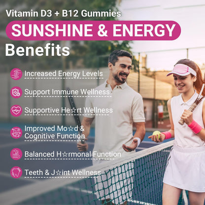 Wiszeen Vitamin D3 B12 Gummies, 10000 IU Vitamin D3 & 500mcg Methylated B12 for Adults, with Ashwagandha, Magnesium, Vitamin K2 for Immune and Energy Support