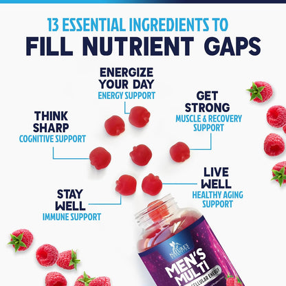 Multivitamin for Men - Complete Daily Men's Multivitamin Gummies with Vitamin D, B Vitamins, Zinc & More - Energy, Memory, Focus & Immune Health Support - 13 Essential Vitamins & Minerals - 60 Gummies