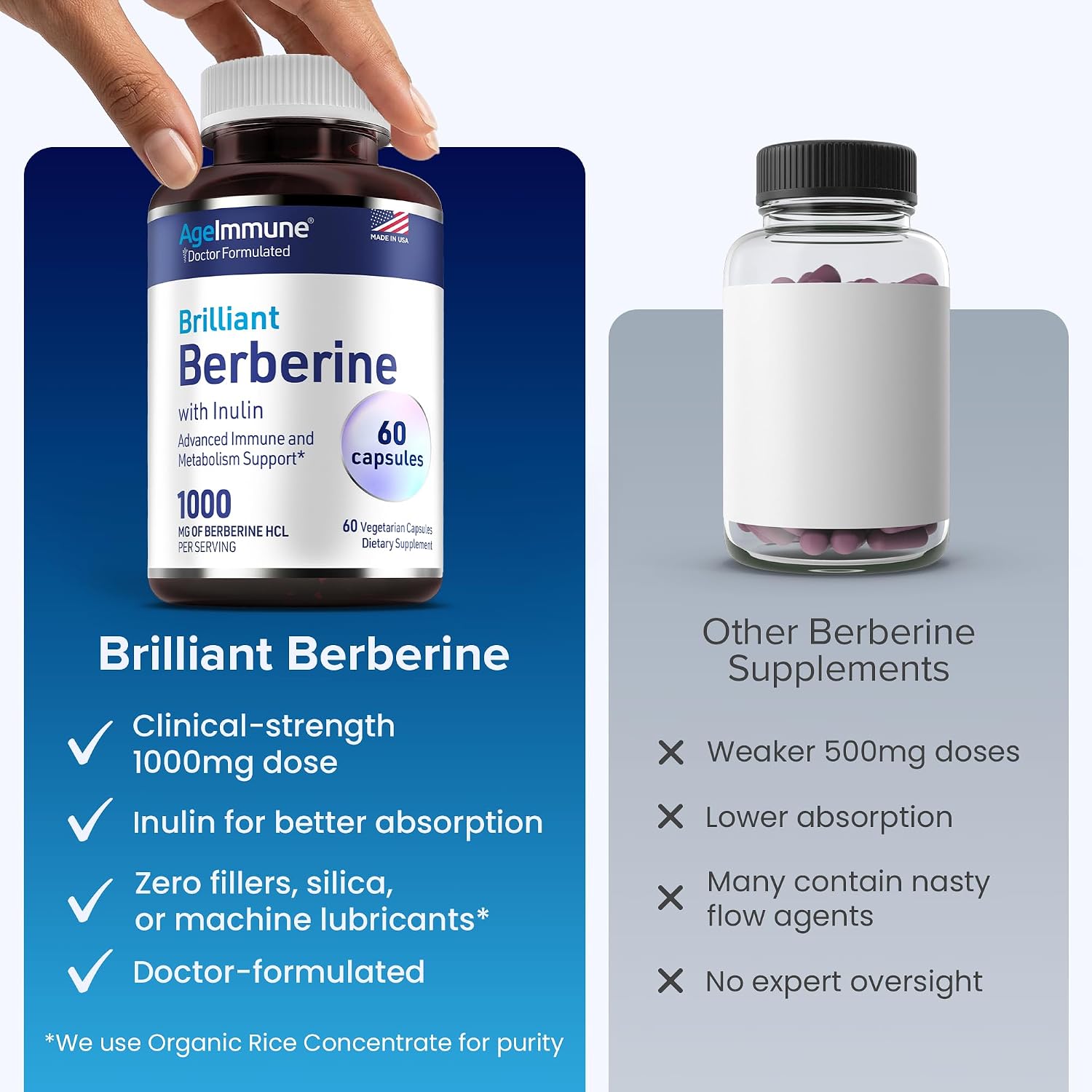 Berberine 1000mg Supplement Complex with Inulin Prebiotic - Berberine HCL 500mg per Capsule - Doctor Formulated and Third Party Tested - görsel 5