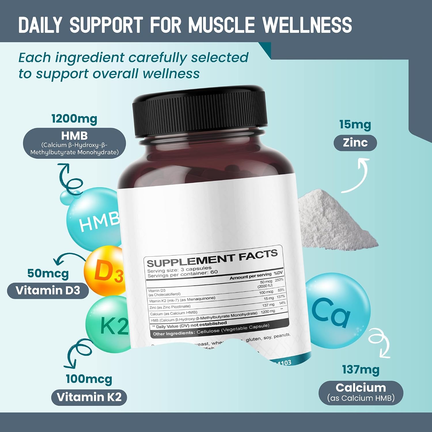 Liposomal HMB with Vitamin D3, K2 and Zinc – Advanced Formula – Helps Maintain Muscle Mass and Bone Health – 180 Capsules (Pack of 1) – No Gluten or GMOs - görsel 3