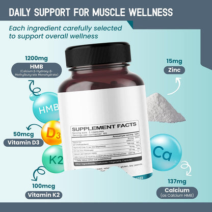 Liposomal HMB with Vitamin D3, K2 and Zinc – Advanced Formula – Helps Maintain Muscle Mass and Bone Health – 180 Capsules (Pack of 1) – No Gluten or GMOs