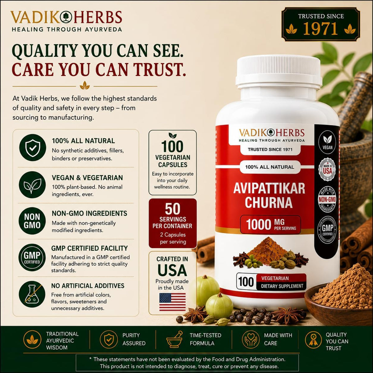 Vadik Herbs Avipattikar Churna, Amla Capsules with Pippali & Ginger, 100 Capsules - görsel 5