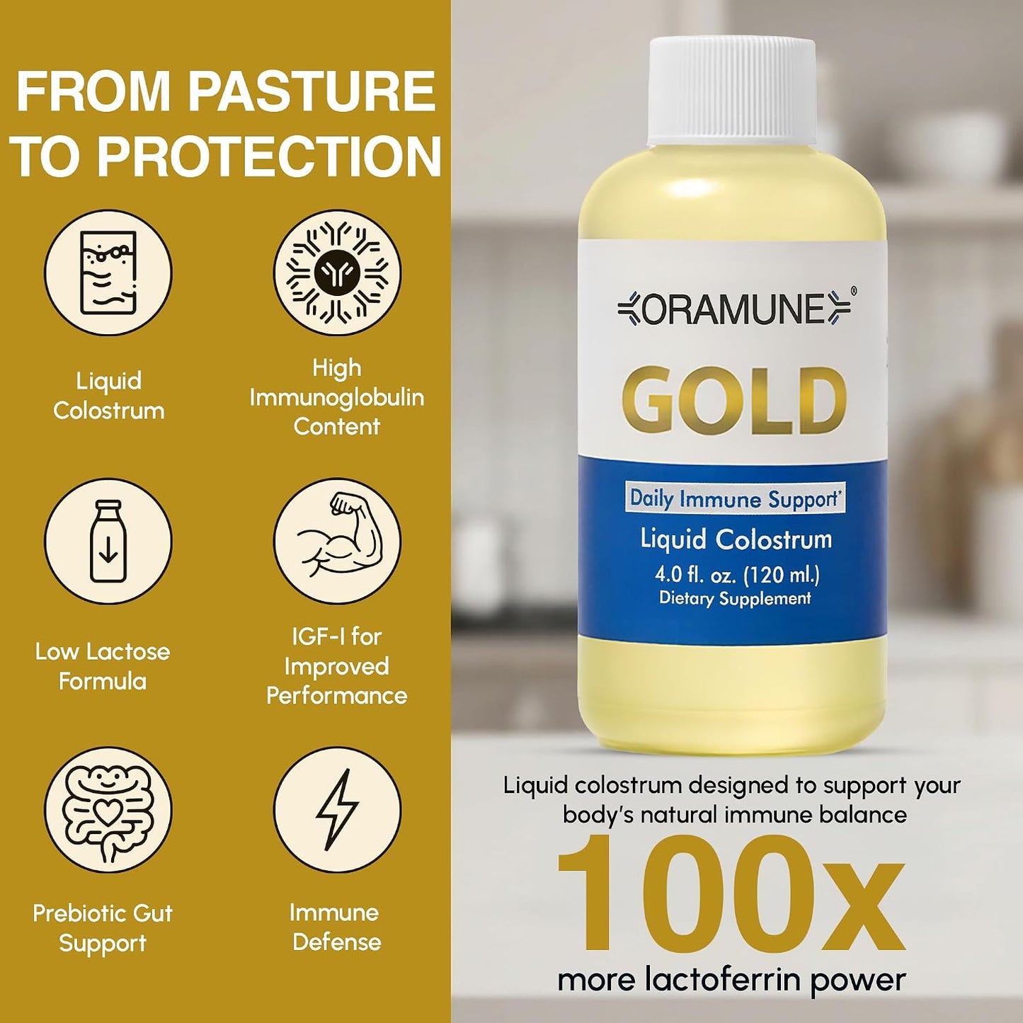 Oramune Gold Immune Support Supplement with Transfer Factor and Pure Colostrum Gold Liquid Bovine Colostrum – Rich in Lactoferrin, Insulin-Like Growth Factor-I (IGF-I) for Immune Strength – 118 ml - görsel 5