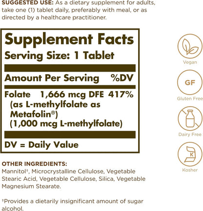 Solgar Folate (as Metafolin) 1000 mcg