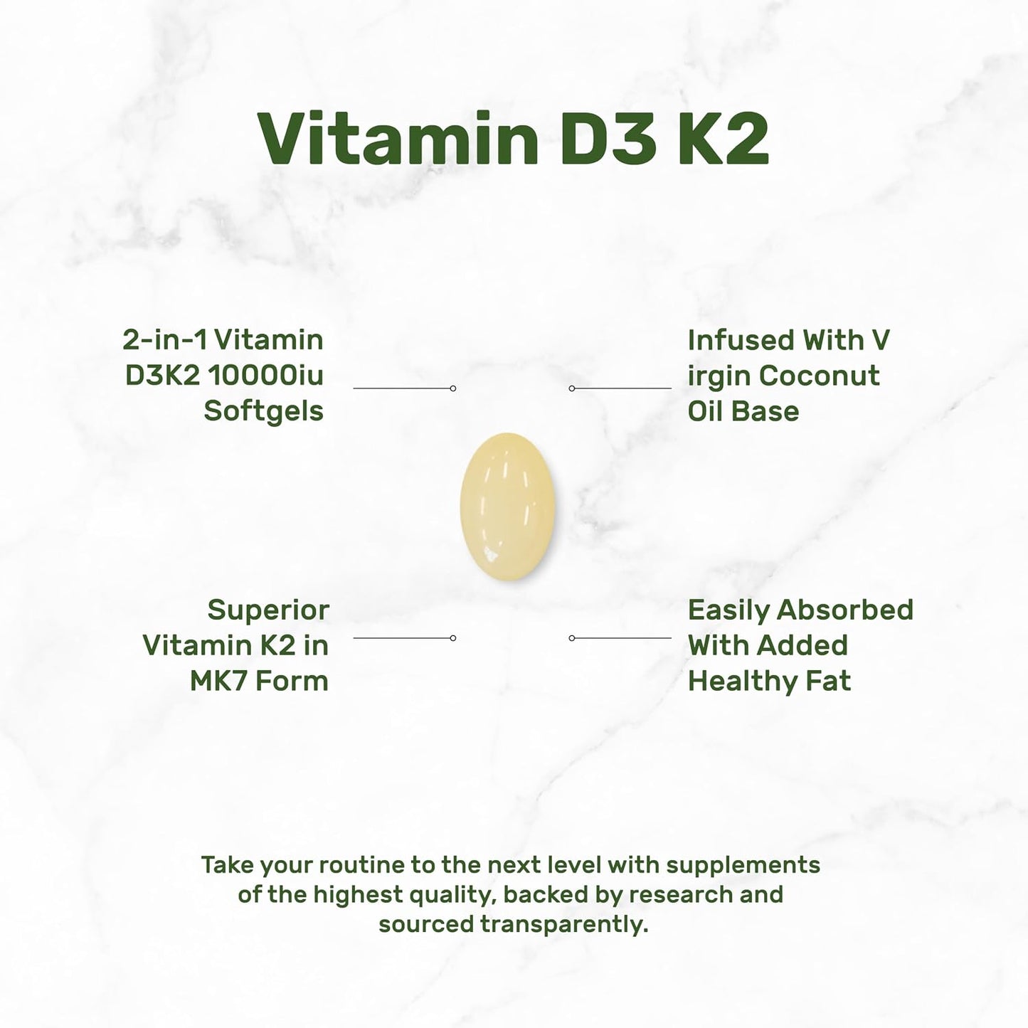DEAL SUPPLEMENT Vitamin D3 10,000 IU with K2 MK7 200mcg Softgels, 250 Count - görsel 3