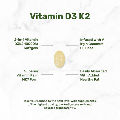 DEAL SUPPLEMENT Vitamin D3 10,000 IU with K2 MK7 200mcg Softgels, 250 Count