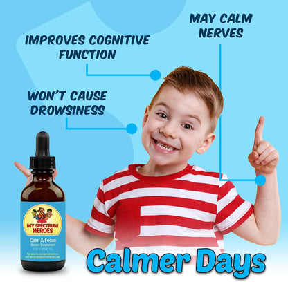 My Spectrum Heroes Calm & Focus Supplement Drops - Brain Support with L-theanine, GABA, Huperzine A - 60 ml