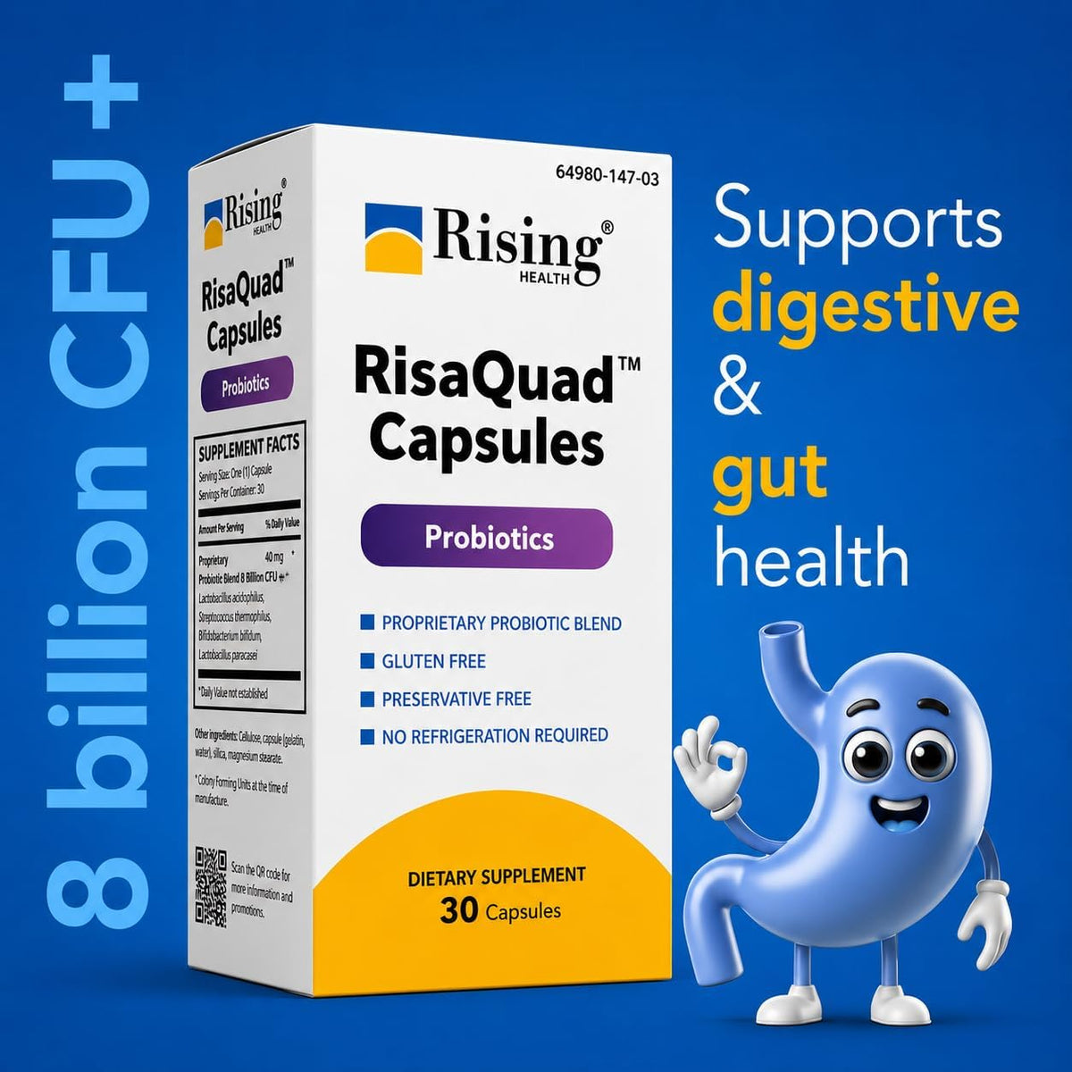 Rising Health RisaQuad™ Probiotic Capsules – 8 Billion CFU for Digestive Health, 30 Capsules - görsel 4