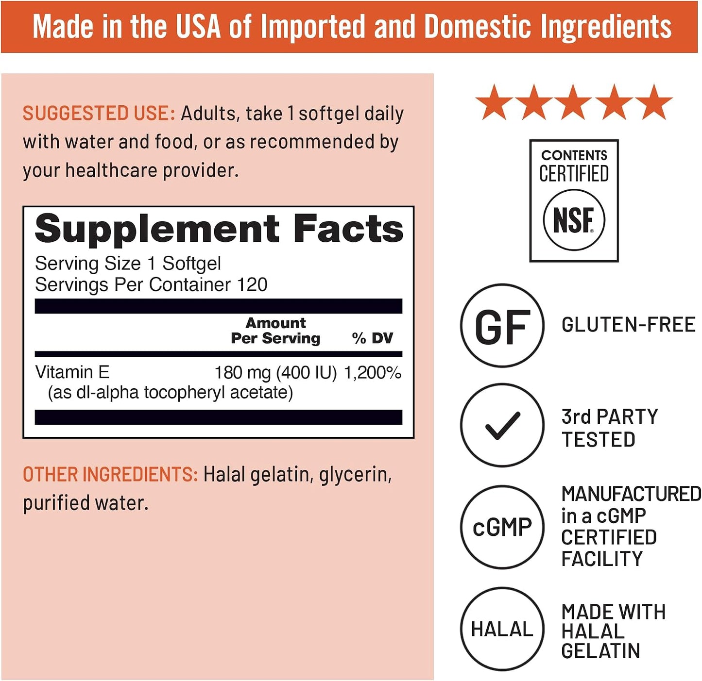 NatureWise Vitamin E 400 IU Softgels (180mg DL-Alpha) - Dairy, Gluten & Soya Free - Non-GMO Antioxidant-Rich Food Supplement for Skin and Immune Health Support - 4-Month Supply, 120 Count - görsel 4