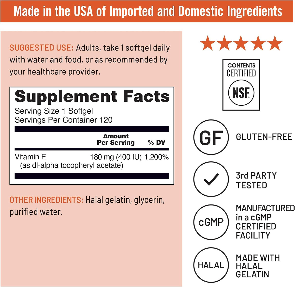 NatureWise Vitamin E 400 IU Softgels (180mg DL-Alpha) - Dairy, Gluten & Soya Free - Non-GMO Antioxidant-Rich Food Supplement for Skin and Immune Health Support - 4-Month Supply, 120 Count - görsel 4