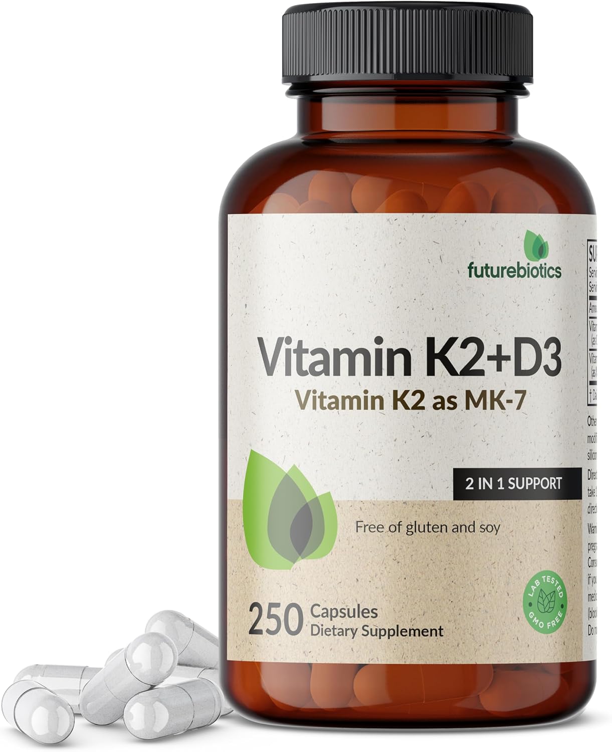 Futurebiotics Vitamin K2 (MK7) with D3 Supplement – 5000 IU D3 & 90 mcg K2 MK-7, 120 Vegetarian Capsules - görsel 9