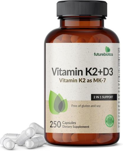 Futurebiotics Vitamin K2 (MK7) with D3 Supplement – 5000 IU D3 & 90 mcg K2 MK-7, 120 Vegetarian Capsules