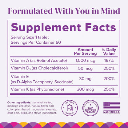 Barimelts ADEK – 60 Fast-Dissolving Tablets – Sugar-Free Bariatric Vitamins for Women – Natural Strawberry Flavour (2-Month Supply)