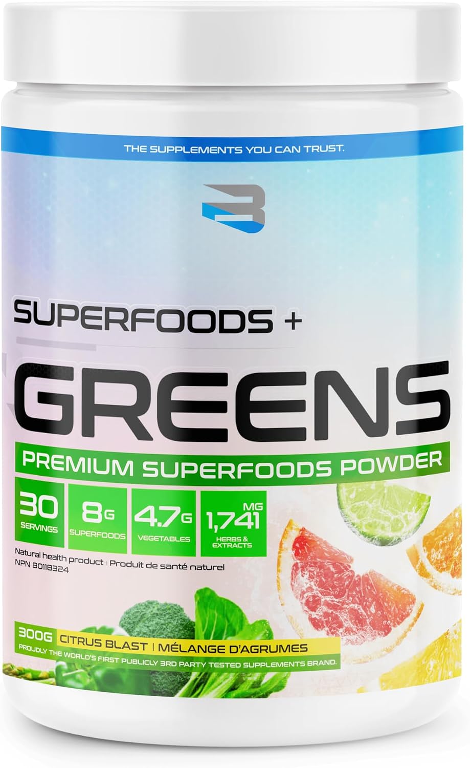 Believe Supplements Superfoods+Greens - Superfood Blend with 50+ Fruits & Veggies, Citrus Blast, 30 Servings - görsel 1