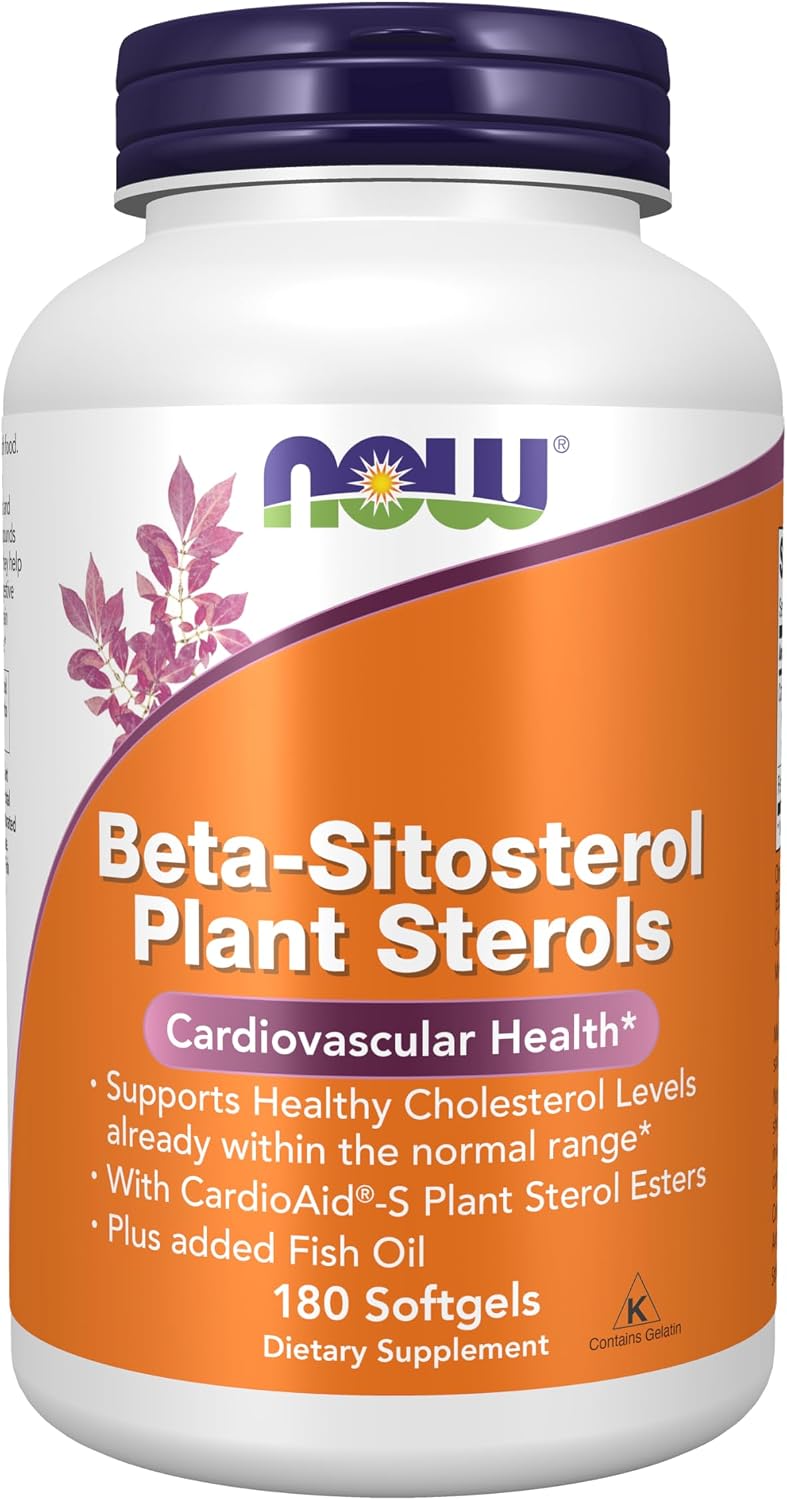 NOW Foods Supplements, Beta-Sitosterol Plant Sterols with CardioAid®-S Plant Sterol Esters and Added Fish Oil, 180 Softgels - görsel 1