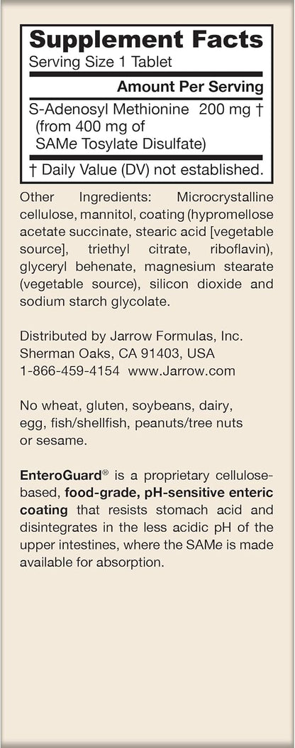 Jarrow Formulae SAMe 200 mg – Supports Joint, Liver & Brain Health | 20 Enteric-Coated Tablets