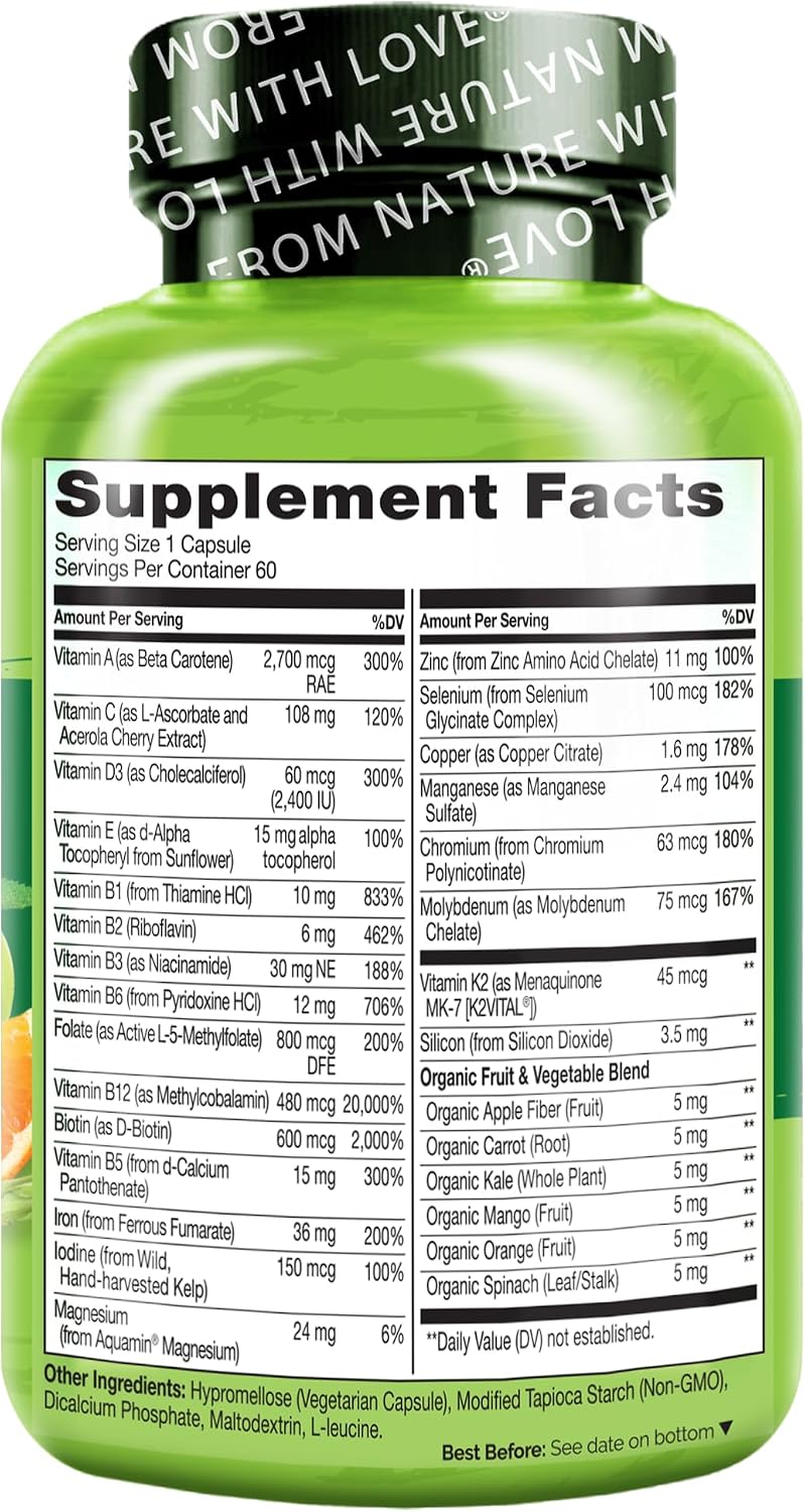 NATURELO Bariatric Multivitamin - One Daily with Iron - Post-Bariatric Surgery Supplement - Natural Whole Food Nutrition - 60 Veggie Capsules - görsel 6