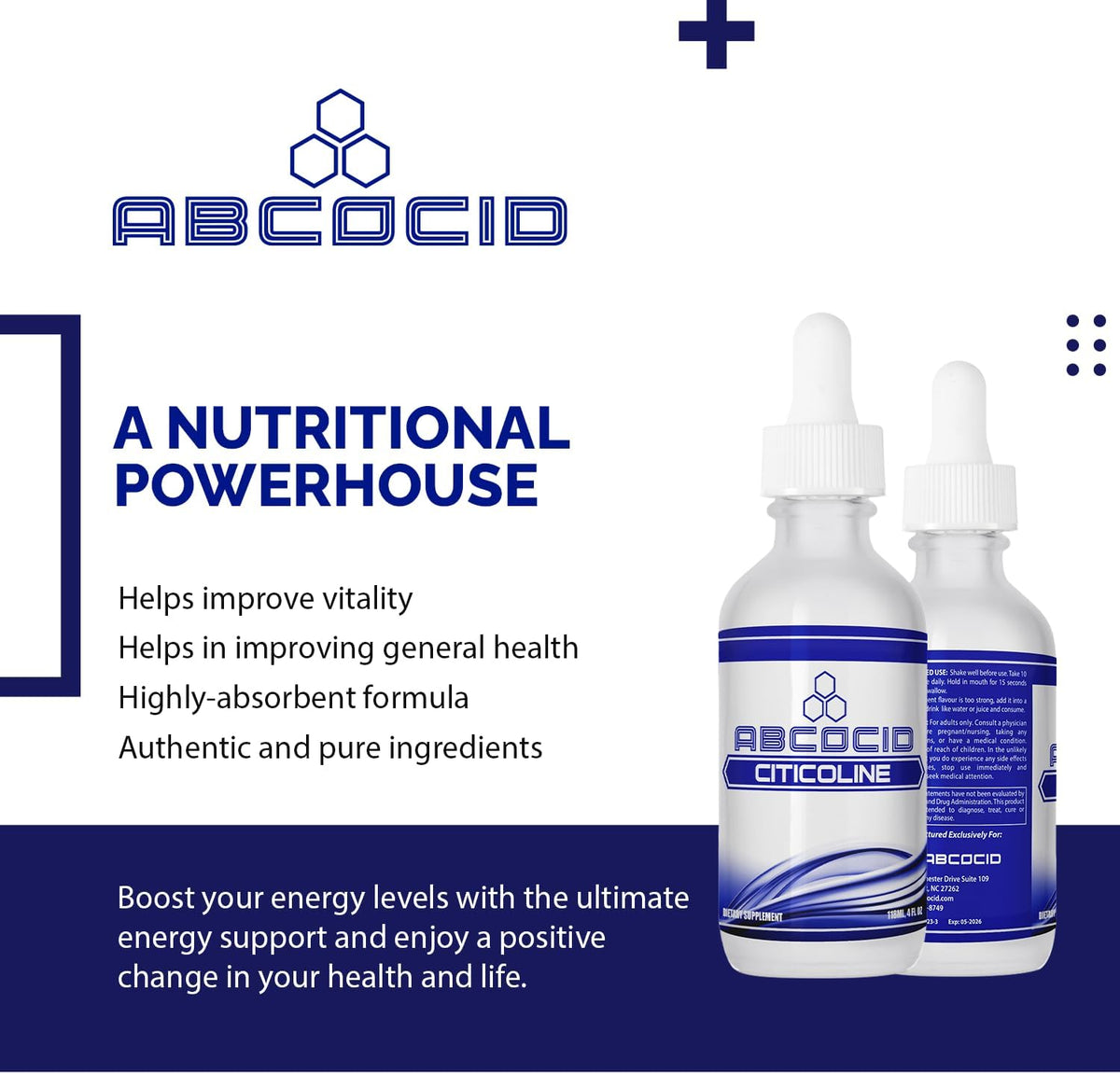 ABCOCID Citicoline Liquid Drops 490 mg, 4 oz (240 Servings) - Non-GMO, GMP Certified, Made in USA - görsel 3