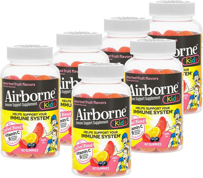 Airborne 500mg Vitamin C + Zinc Immune Support Gummies for Kids, Assorted Fruit Flavours, Gluten-free, 42 Gummies (6 Pack)