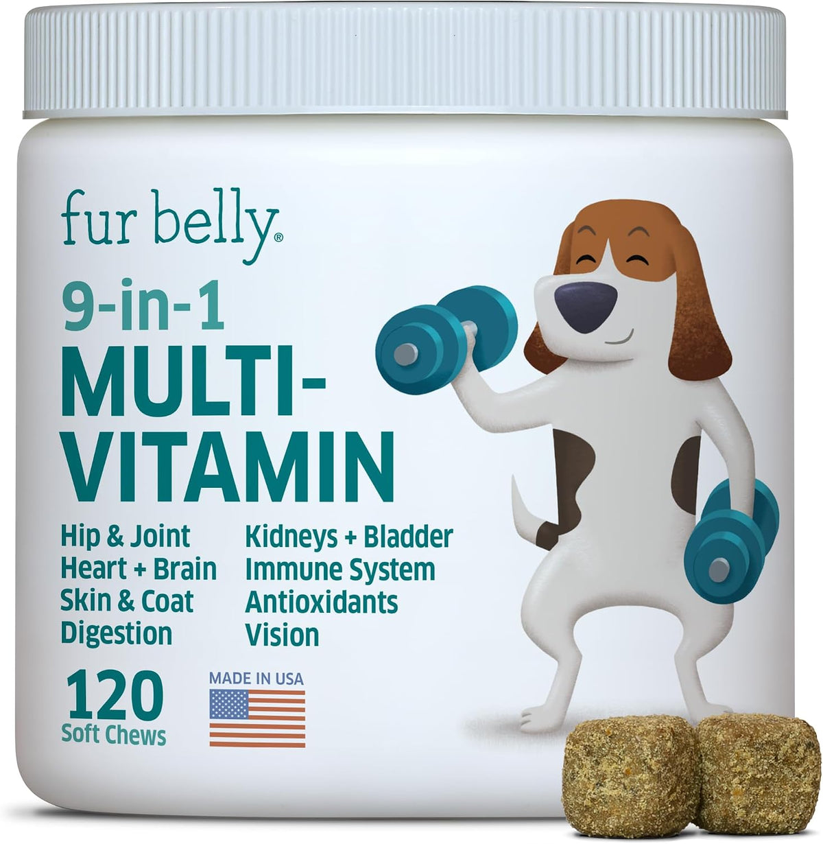 fur belly Dog Multivitamin – 9-in-1 Supplement with Probiotics & Enzymes – 120 Soft Chews - görsel 1