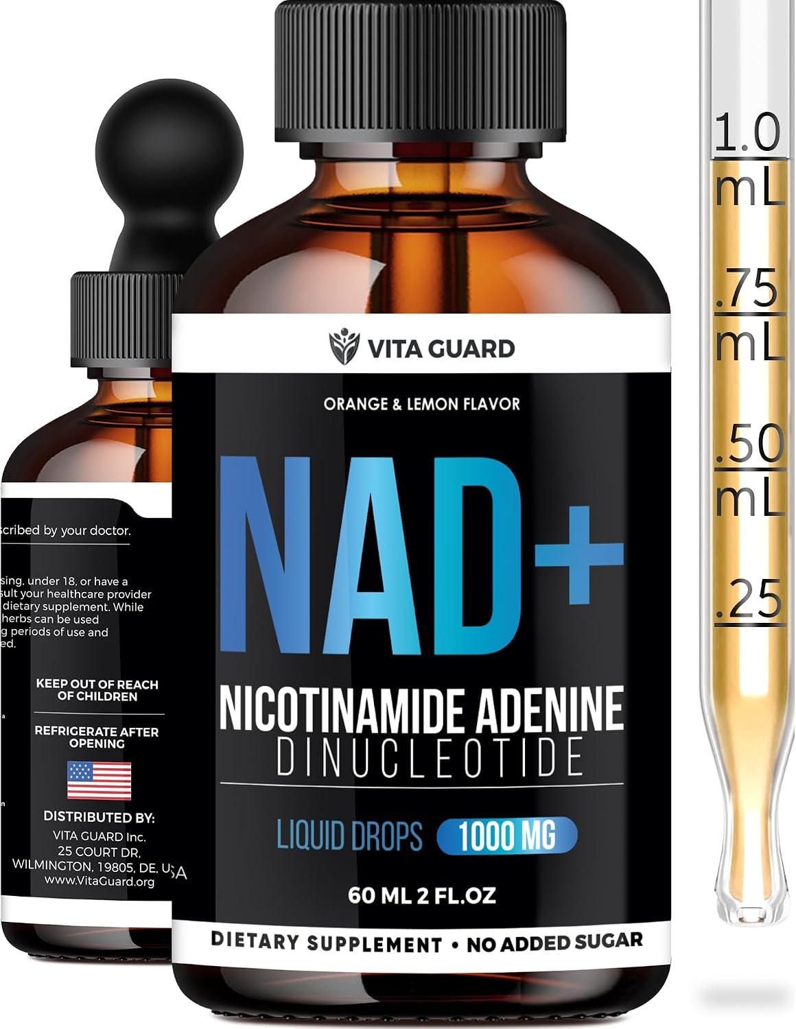 Vita Guard Pure NAD+ Liquid Drops 1000mg - NAD+ Precursor Supplement with Natural Citrus Flavour - görsel 1