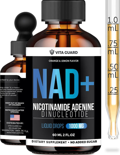 Vita Guard Pure NAD+ Liquid Drops 1000mg - NAD+ Precursor Supplement with Natural Citrus Flavour