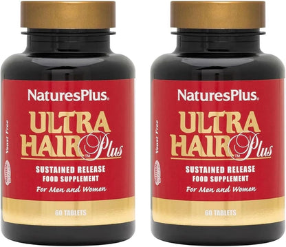 NaturesPlus Ultra Hair Plus - Sustained-Release Hair Supplement for Men & Women, 60 Tablets (Pack of 2)