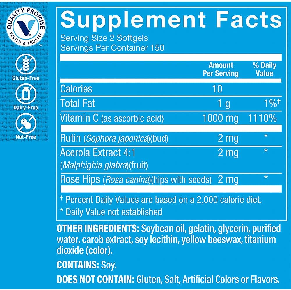 The Vitamin Shoppe Vitamin C 1000 mg Softgels – Immune & Collagen Support - 300 Softgels - görsel 2