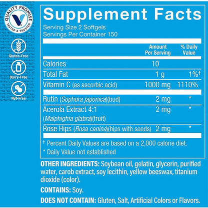 The Vitamin Shoppe Vitamin C 1000 mg Softgels – Immune & Collagen Support - 300 Softgels