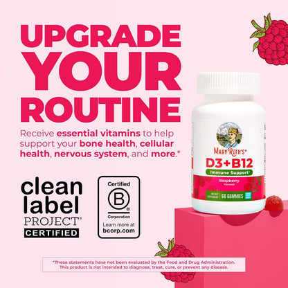 MaryRuth's Vitamin D3 + B12 Gummies - Sugar Free, Vegan, 60 Chewable Gummies