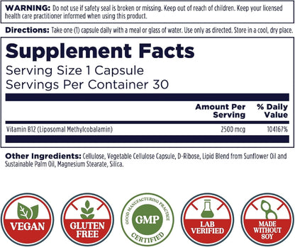 KAL Liposomal Vitamin B12 2500 mcg – 30 Vegan Capsules