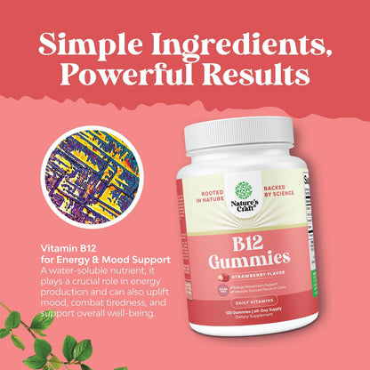 Natures Craft Vitamin B12 Gummies - Sugar Free, 1000 µg, 120 Count