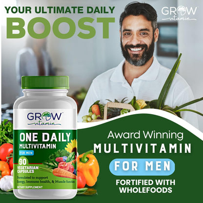 One Daily Multivitamin for Men – with Vitamins & Minerals + Organic Whole Foods, Supplement to Support Energy and General Health – Non-GMO – 90 Capsules | 3 Month Supply