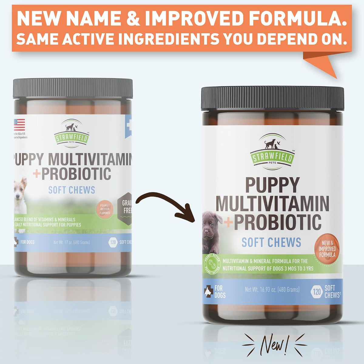 Strawfield Pets Puppy Multivitamin + Probiotics with Joint Support, Peanut Butter Flavour, 120 Soft Chews - görsel 2
