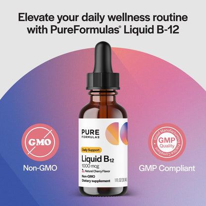 PureFormulas Liquid B12 1000 mcg - Natural Cherry Flavour Sublingual Drops, 30 ml