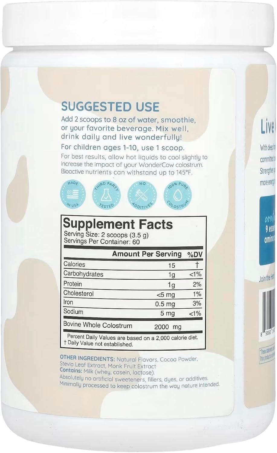 WONDERCOW Colostrum Supplement Powder – Whole Bovine Colostrum, Chocolate, 60 Servings - görsel 9