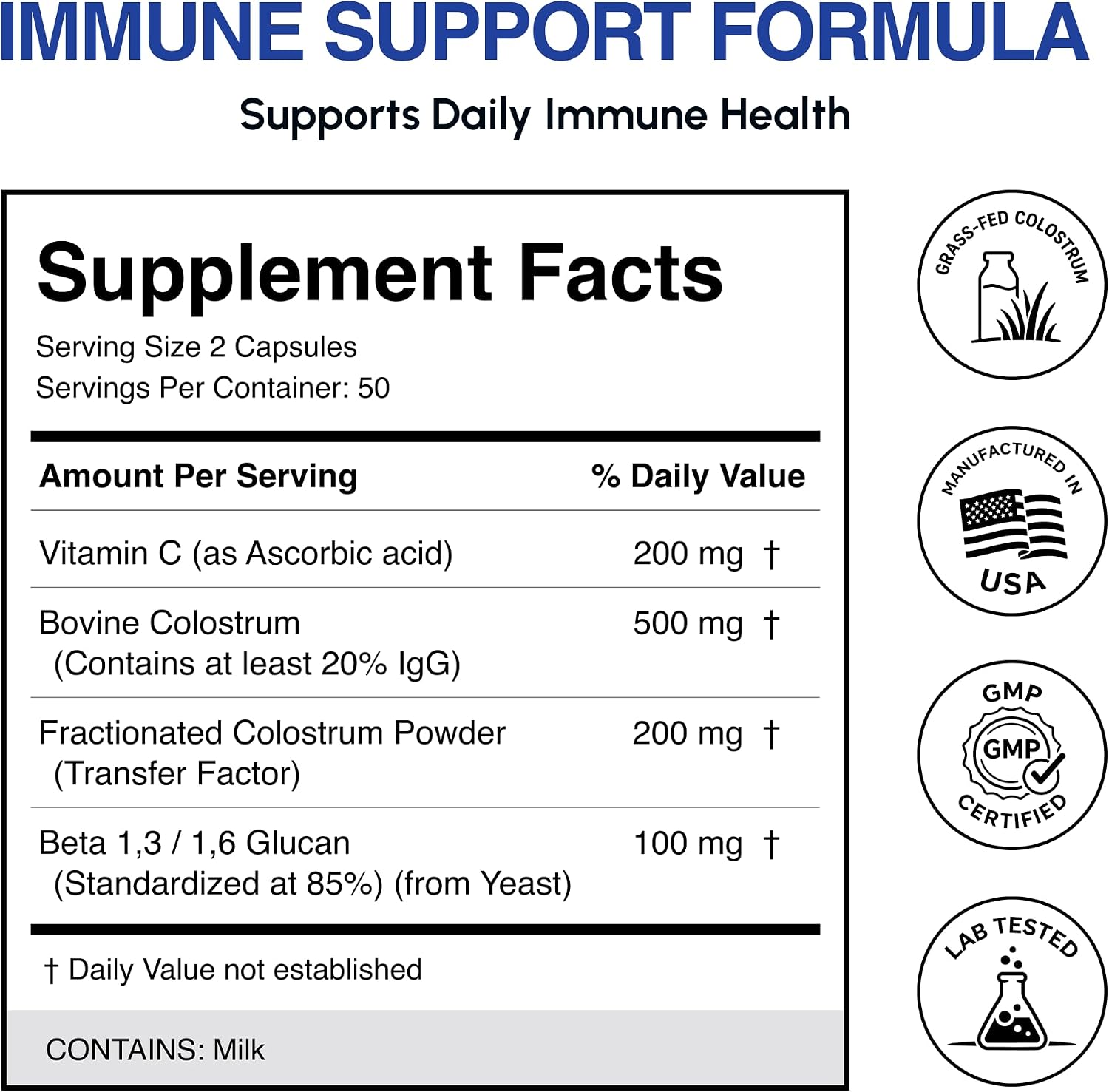 Oramune Max Support Supplement | Transfer Factor, Bovine Colostrum, Beta-Glucan and Vitamin C - 100 Capsules - görsel 7