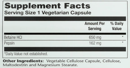 Solaray HCl Pepsin High Potency 650 mg, 100 Vegetarian Capsules