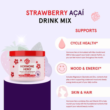Peach Perfect Inositol Powder Multivitamin, Strawberry Acai Flavour – 4g Myo & D-Chiro Inositol, DIM, Zinc, Magnesium Glycinate, Vitamin D3 – Supports Women’s Health, Cycle, Energy, 30 Servings