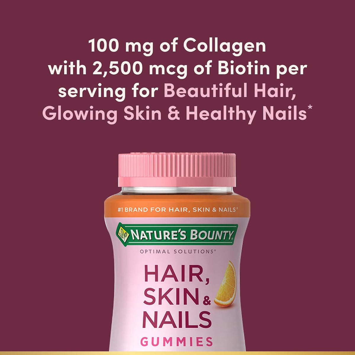 Nature's Bounty Hair, Skin & Nails Gummies with Biotin and Collagen, 2500 mcg, 80 Gummies - görsel 3