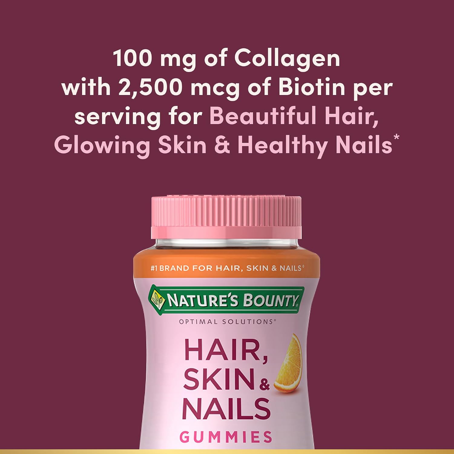 Nature's Bounty Hair, Skin & Nails Gummies with Biotin and Collagen, 2500 mcg, 80 Gummies - görsel 3