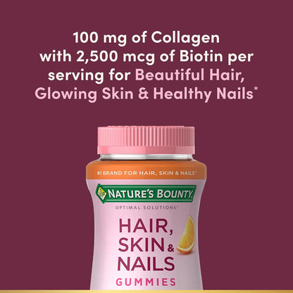 Nature's Bounty Hair, Skin & Nails Gummies with Biotin and Collagen, 2500 mcg, 80 Gummies