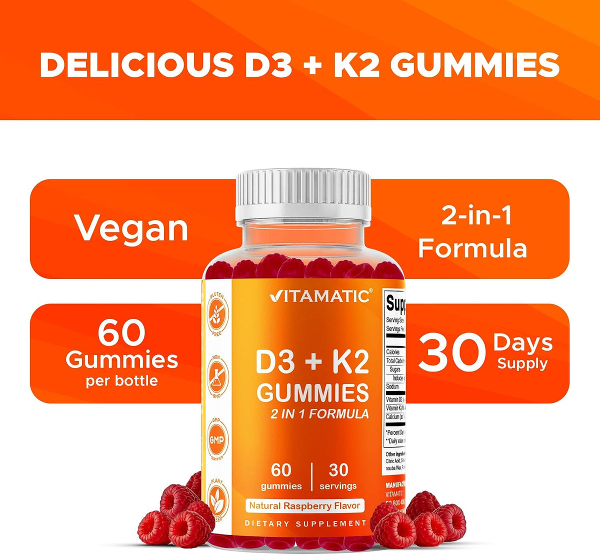 Vitamatic Vitamin D3 + K2 Gummies – 60 Count | Supports Bone, Heart & Immune Health - görsel 5