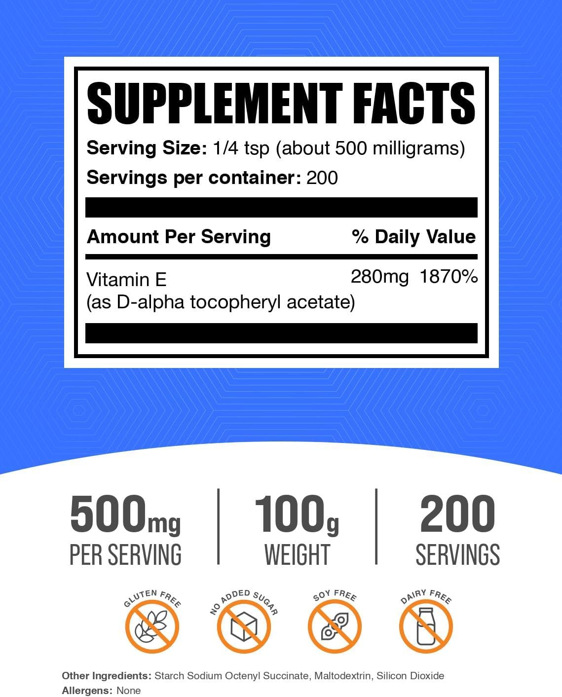 Vitamin E 400 IU Powder - D-Alpha Tocopherol, Gluten-Free, 100g - görsel 2