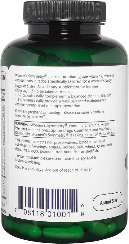 Vitanica Women's Symmetry – High Potency Daily Multivitamin, Vegan, 180 Capsules