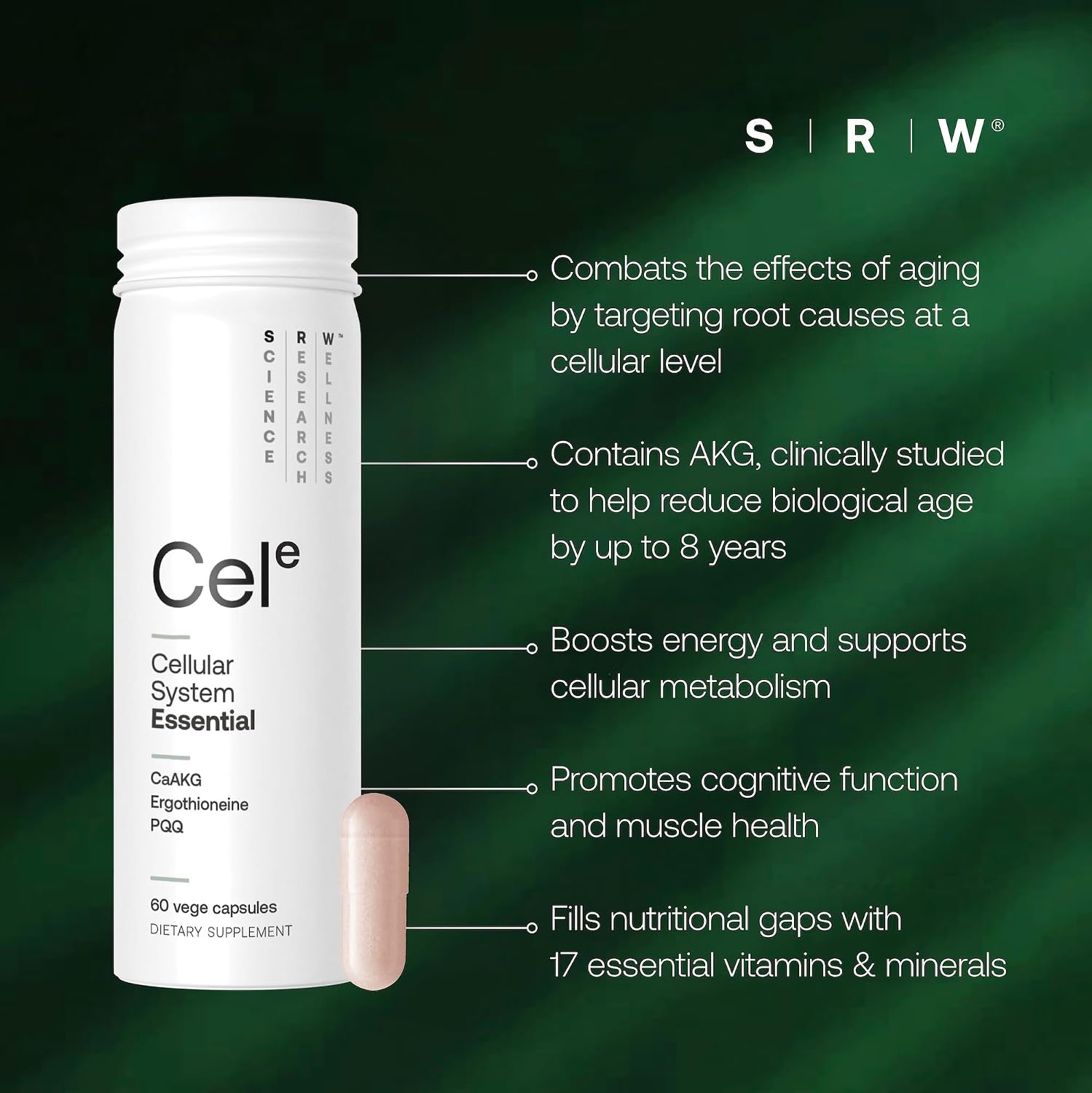 SRW Cel Essential | Wellness Supplement for Healthy Ageing | Supports Energy, Mental Performance & Muscle Health | 60 Capsules - görsel 3