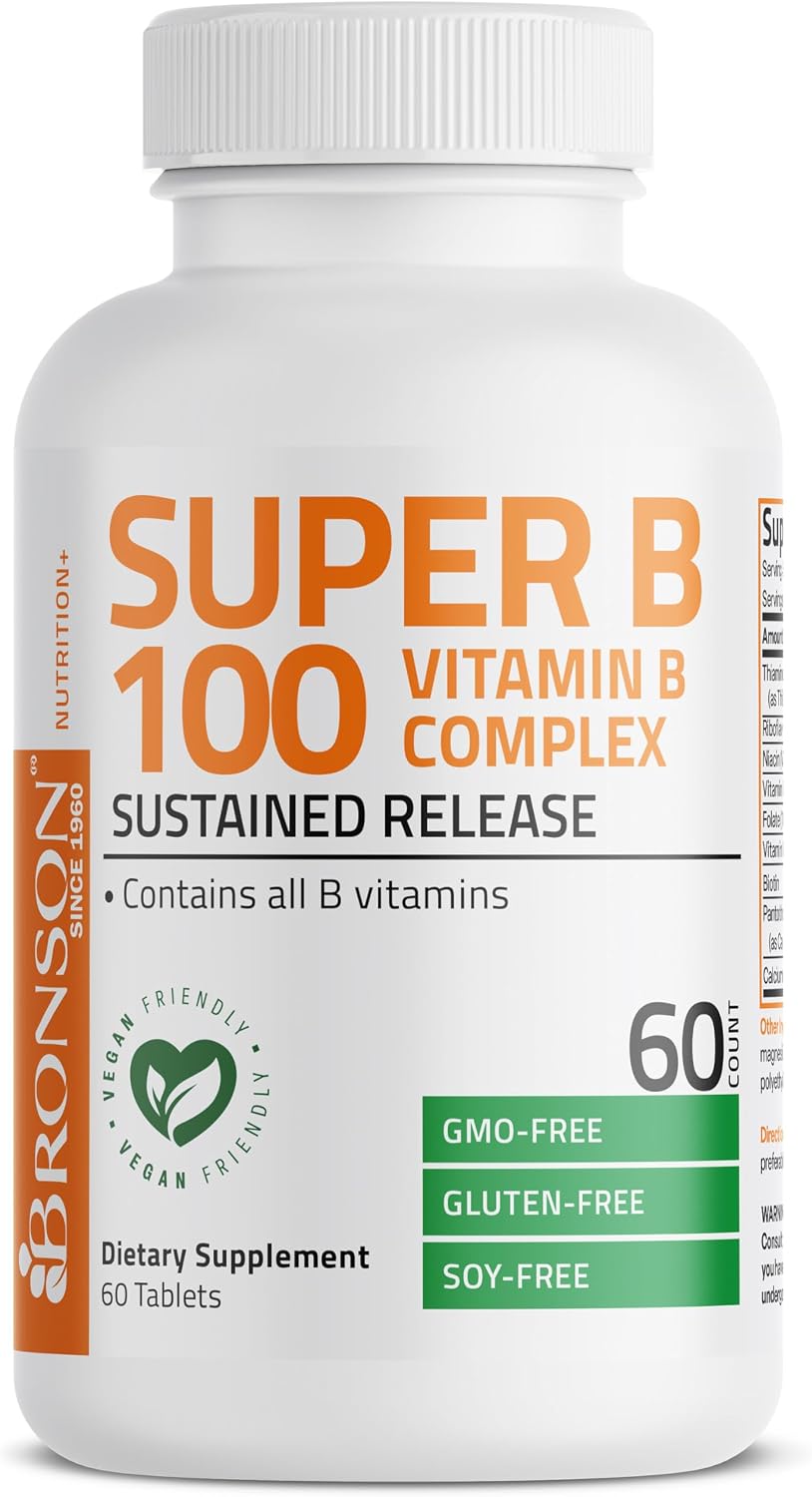 Bronson Super B100 Vitamin B Complex Sustained Release - 60 Tablets - görsel 5