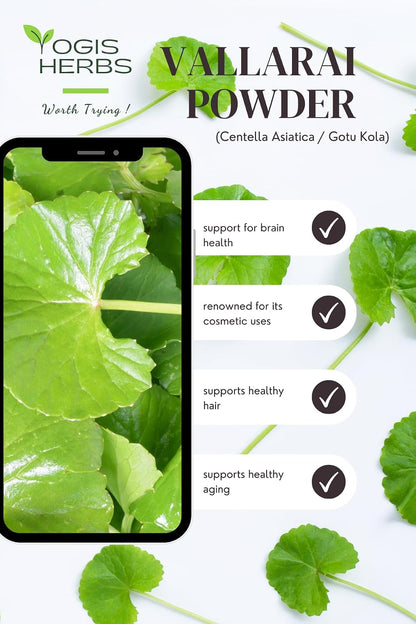 Vallarai Powder, Centella Asiatica (Gotu Kola/Mandukaparni) — Traditional Ayurvedic Herb for Cognitive Wellbeing & Mental Clarity — Pure Whole-Leaf Powder, Single-Ingredient