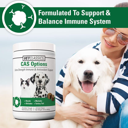 CAS Options Extra Strength Immune Support for Dogs, Cats – Pet Health Supplement, Dog Antioxidant Care – Extra-Strength Dog Supplement Formula – 120 Soft Chews