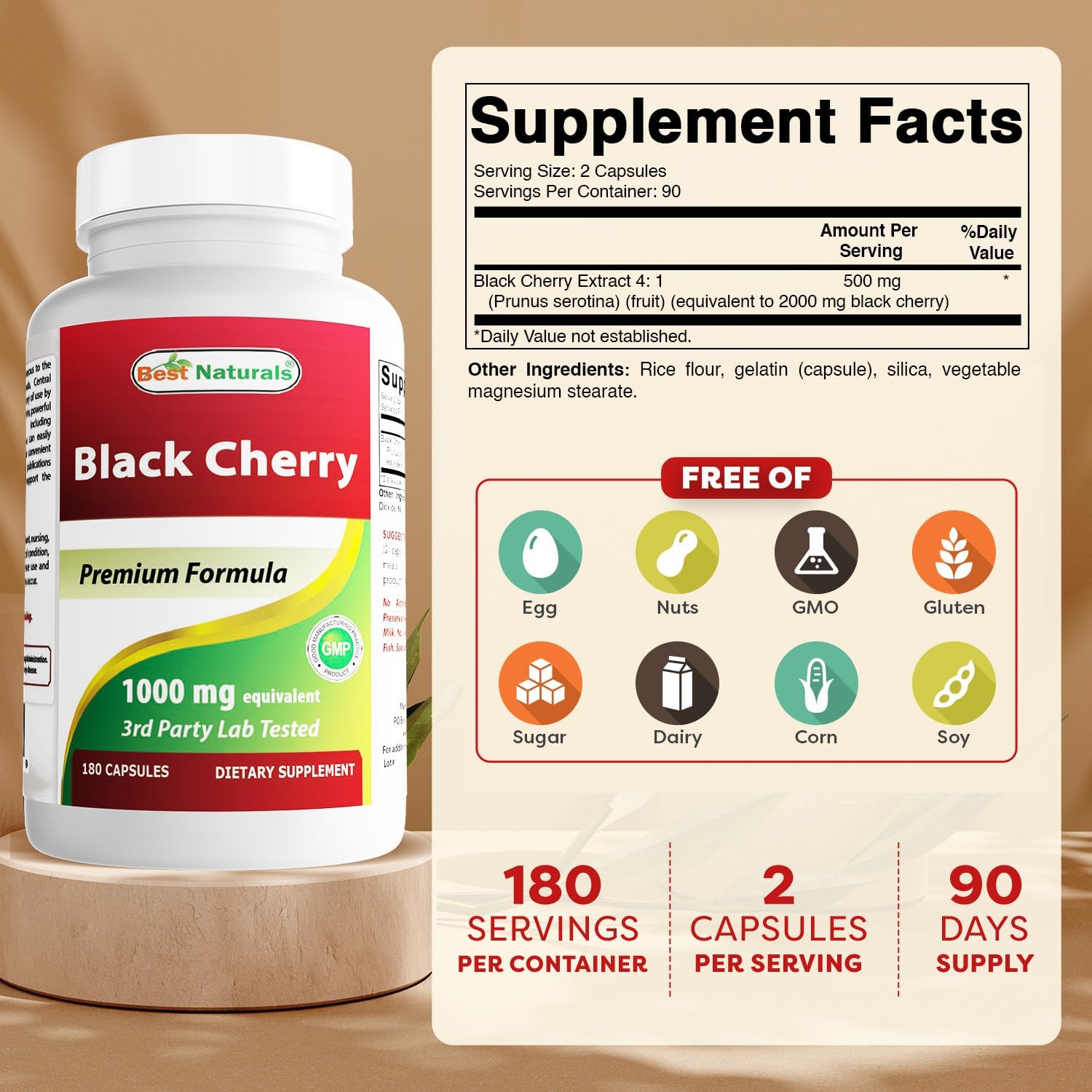 Best Naturals Black Cherry 1000 mg Capsules, 180 Count - görsel 2